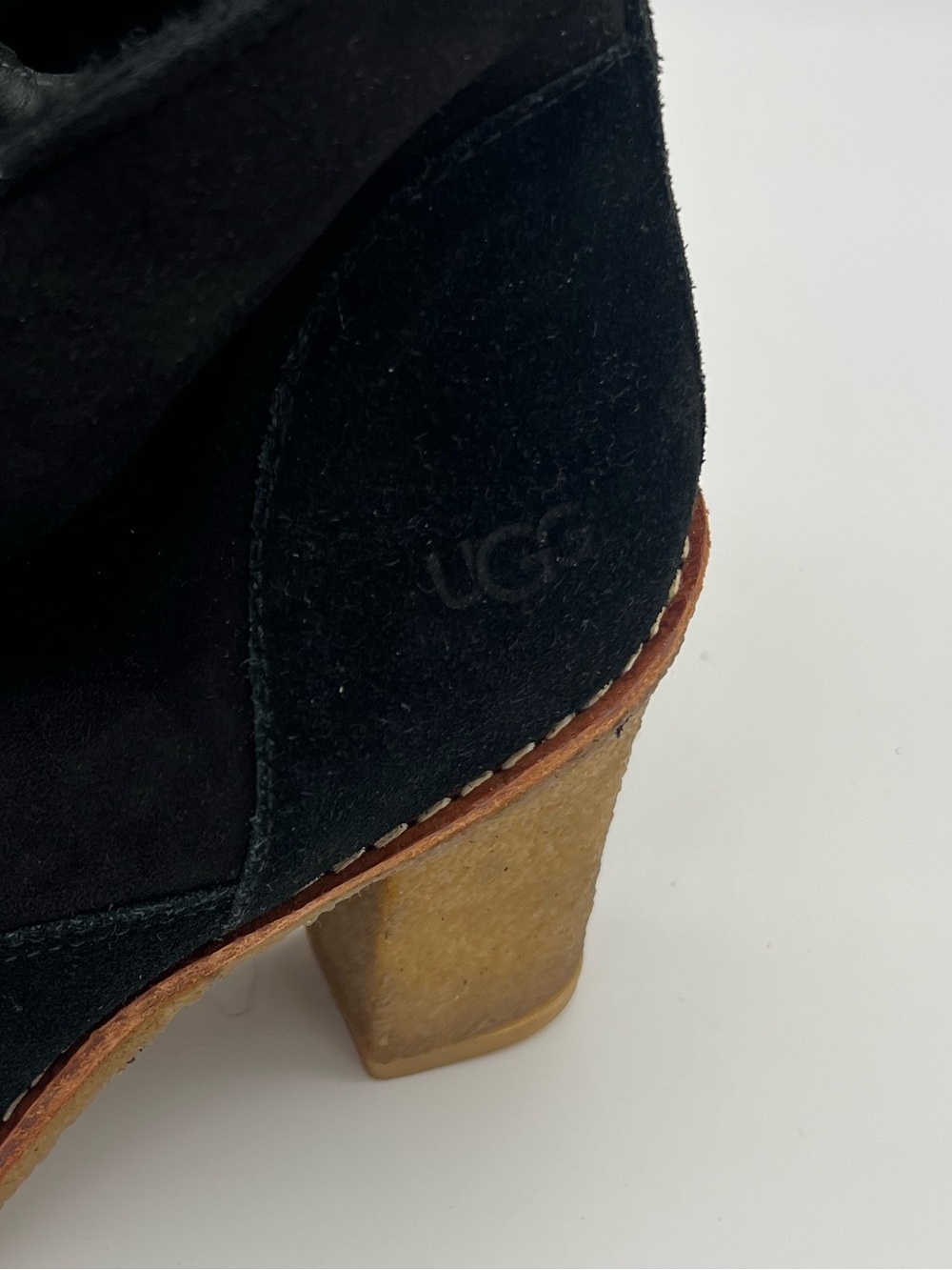 UGG Sofia black suede leather lace up boots chunky heel sheepskin women’s size 8 - Picture 7 of 8